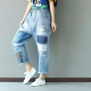 Patchwork Distressed Loose Pants