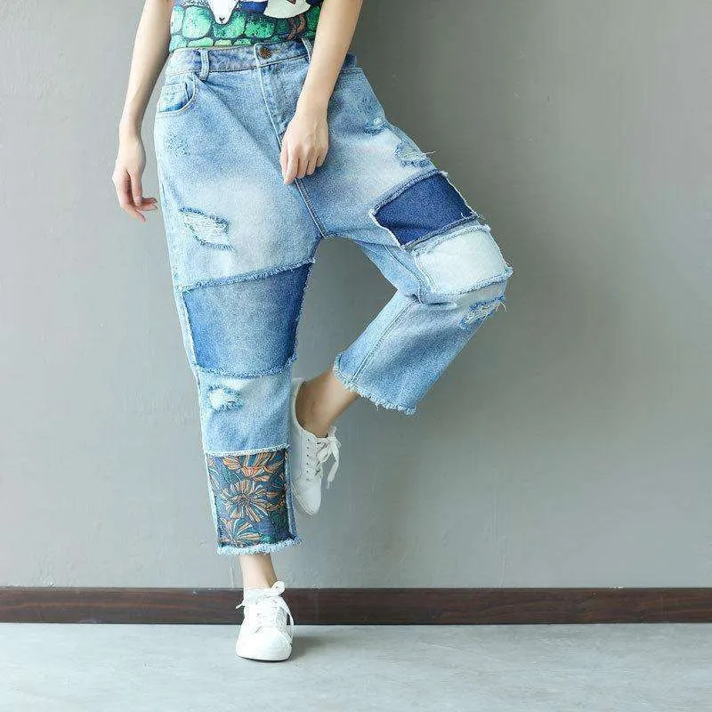 Patchwork Distressed Loose Pants
