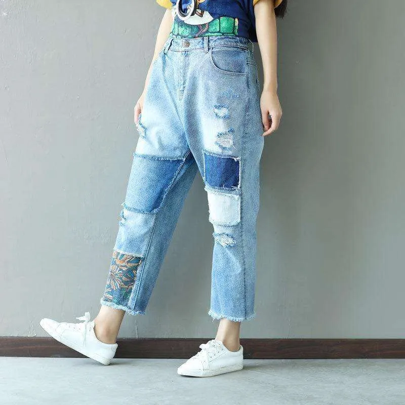 Patchwork Distressed Loose Pants