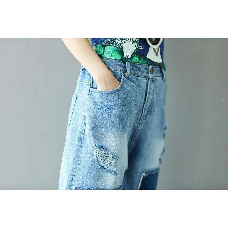 Patchwork Distressed Loose Pants