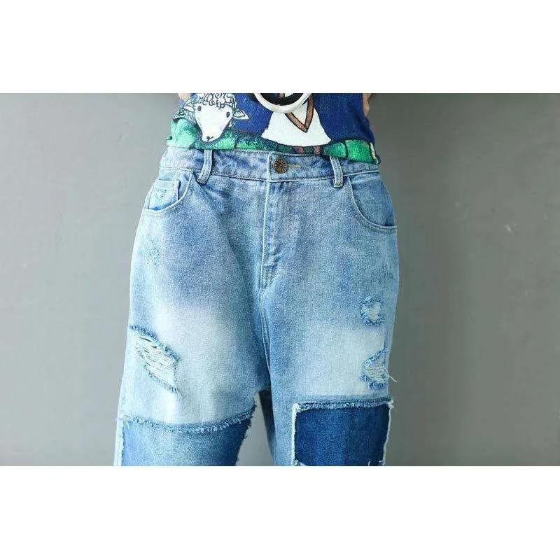 Patchwork Distressed Loose Pants