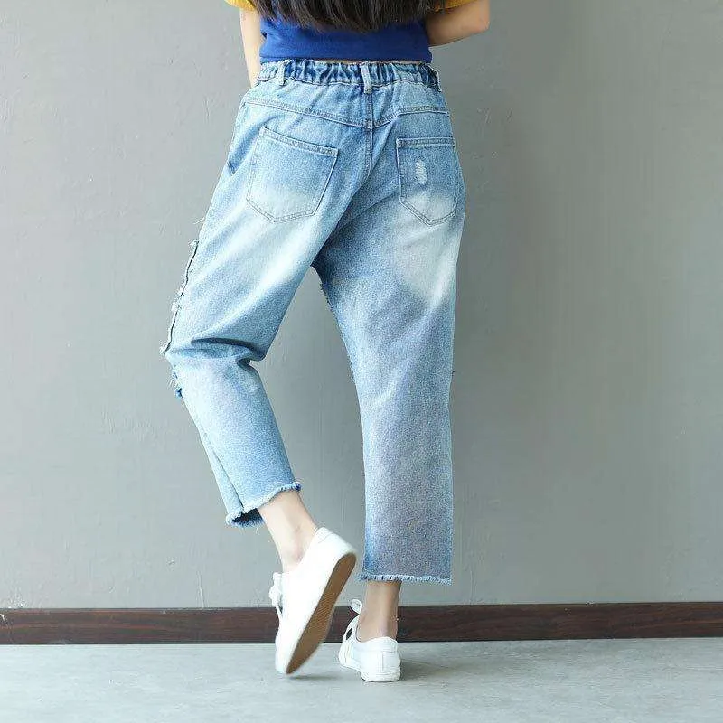Patchwork Distressed Loose Pants
