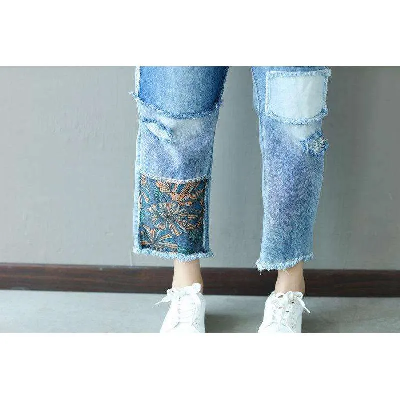 Patchwork Distressed Loose Pants