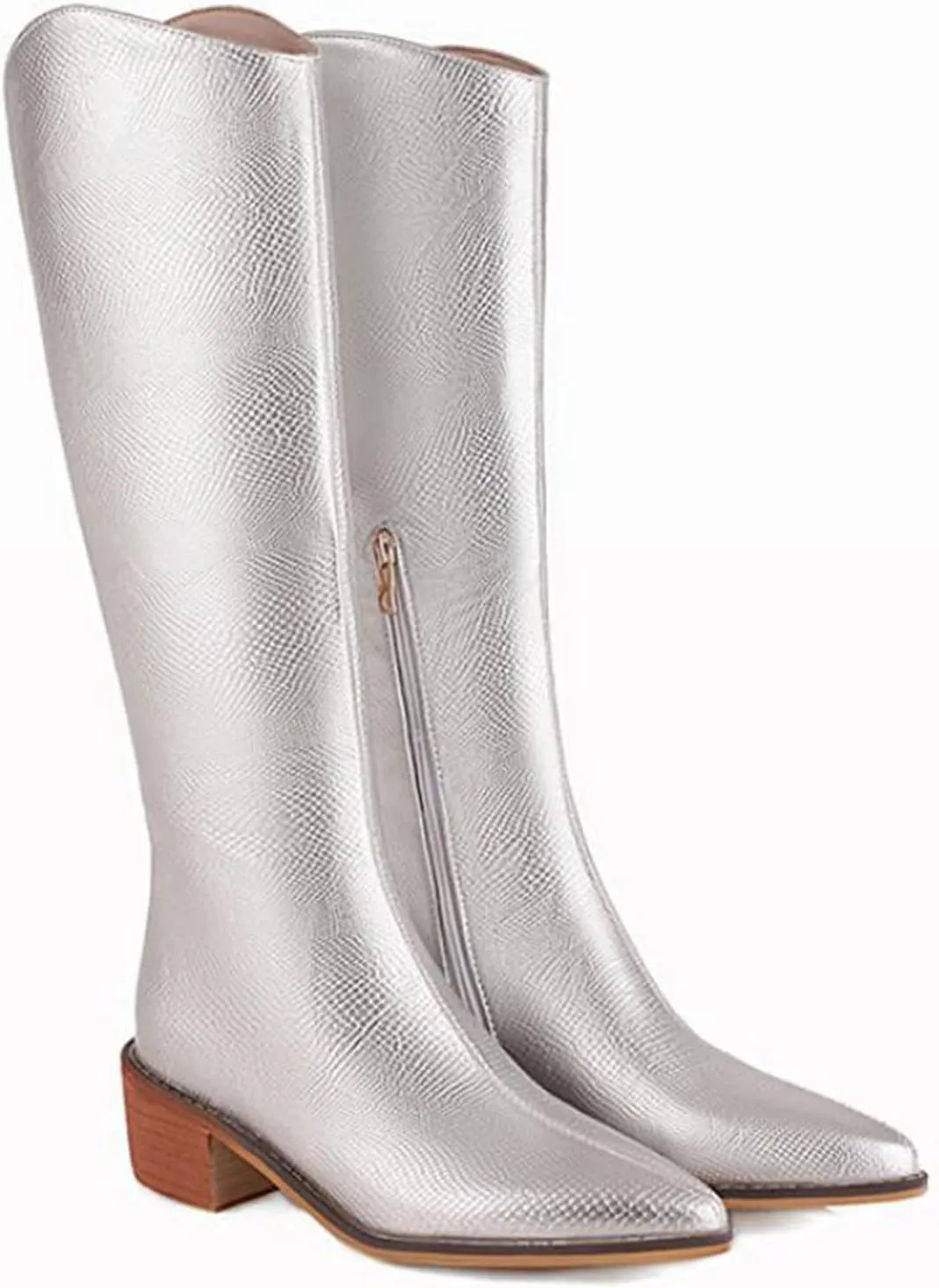Platform Boots for Women Knee Boots Pointed Toe Side Zipper Comfortable Square Heel Chunky Heel Fall and Winter Shoes