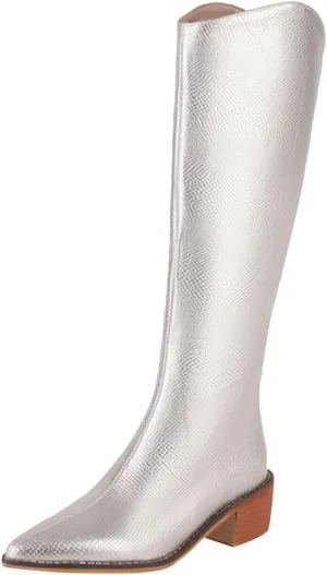 Platform Boots for Women Knee Boots Pointed Toe Side Zipper Comfortable Square Heel Chunky Heel Fall and Winter Shoes