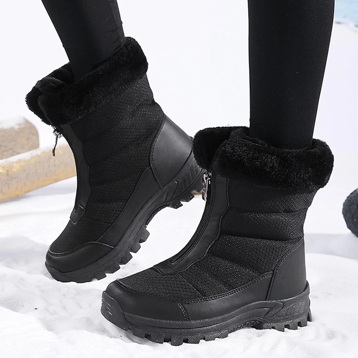 Snow Boots for Women Winter High-Top Large Size Cotton Shoes Thickened Long Hair Velvet Warm Mid-Calf Snow Boots