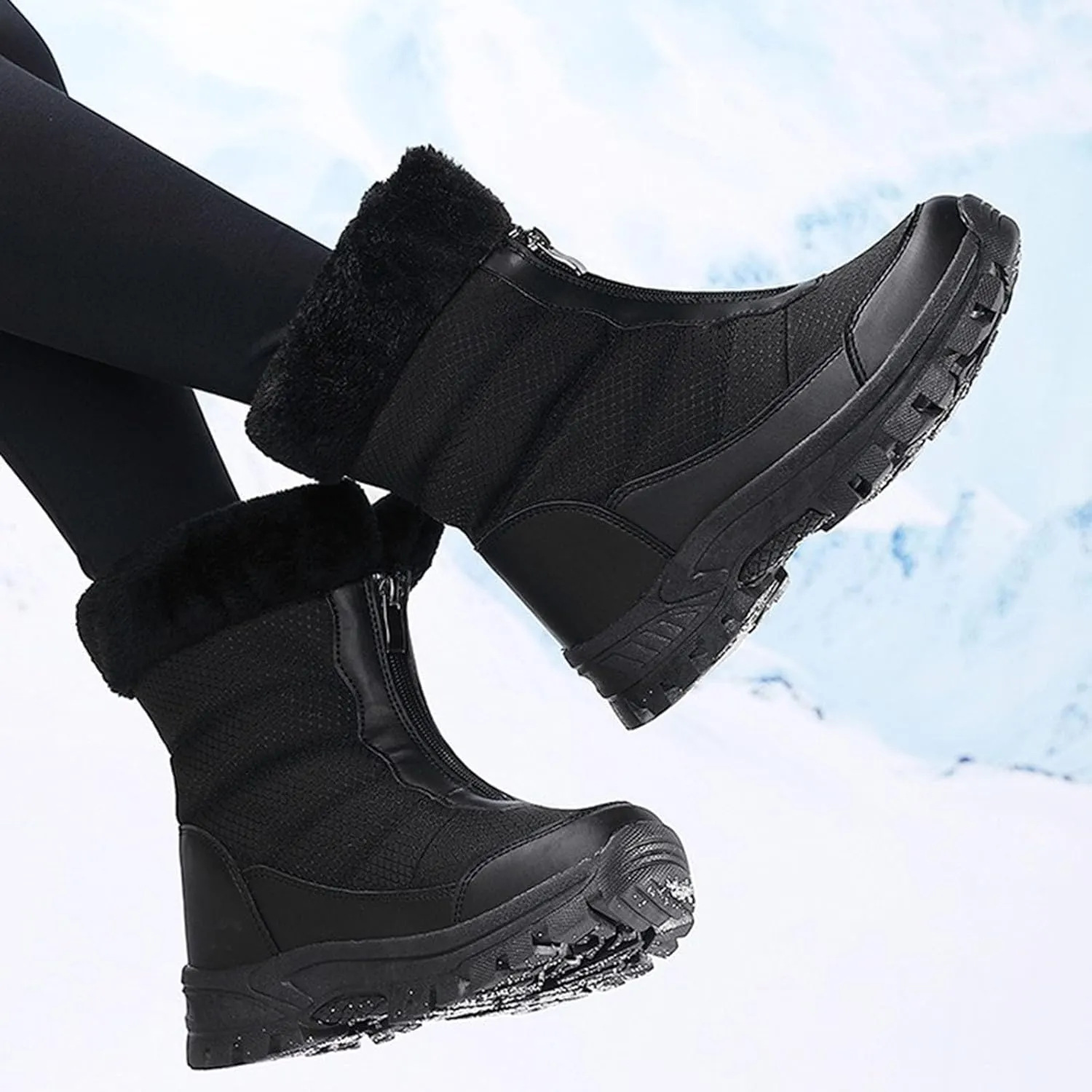 Snow Boots for Women Winter High-Top Large Size Cotton Shoes Thickened Long Hair Velvet Warm Mid-Calf Snow Boots