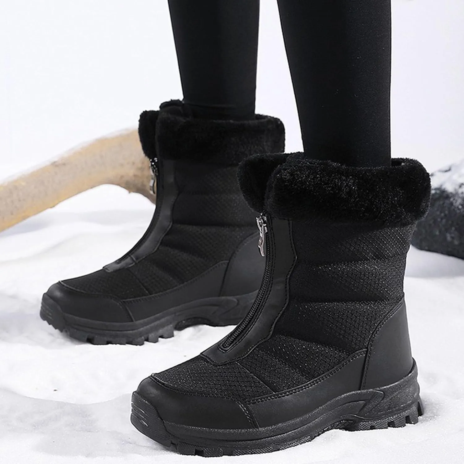 Snow Boots for Women Winter High-Top Large Size Cotton Shoes Thickened Long Hair Velvet Warm Mid-Calf Snow Boots