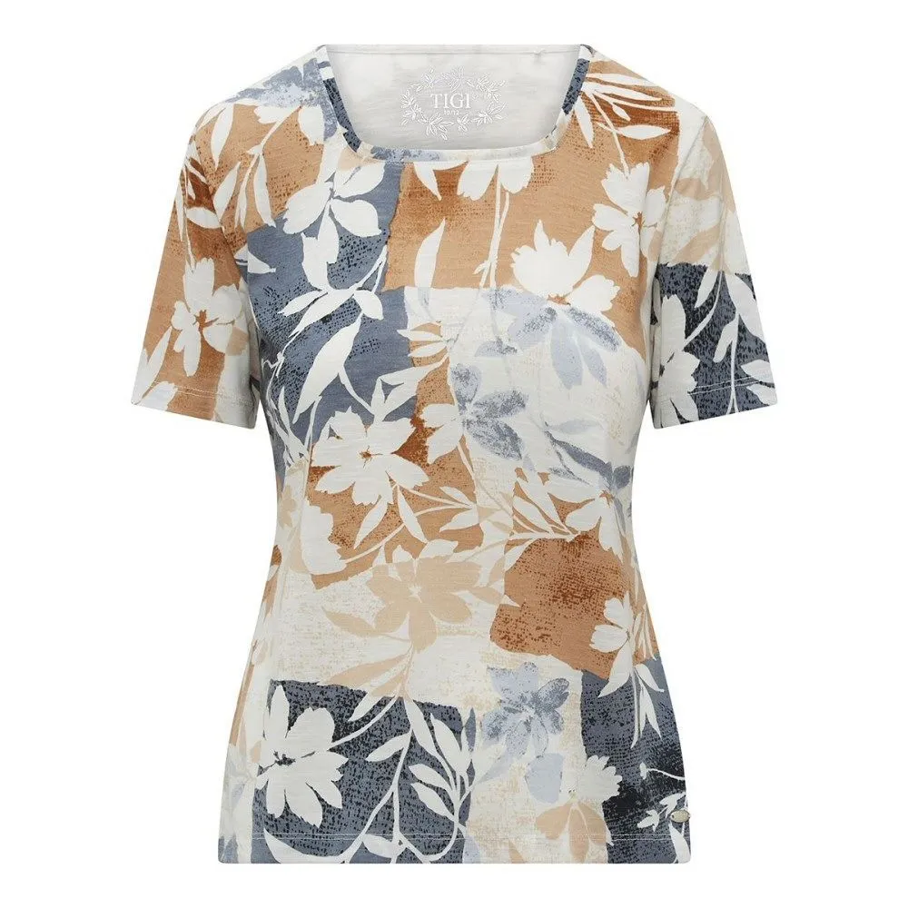 Tigi 22/24 Ivory Patchwork Flower Leaf Print Top