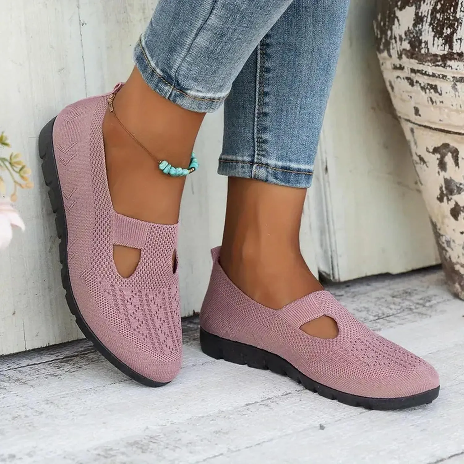Wedges Sandals Elastic Ankle Strap Women's Fashionable Slip On Shoes Lightweight And Breathable Mesh Closed Toe