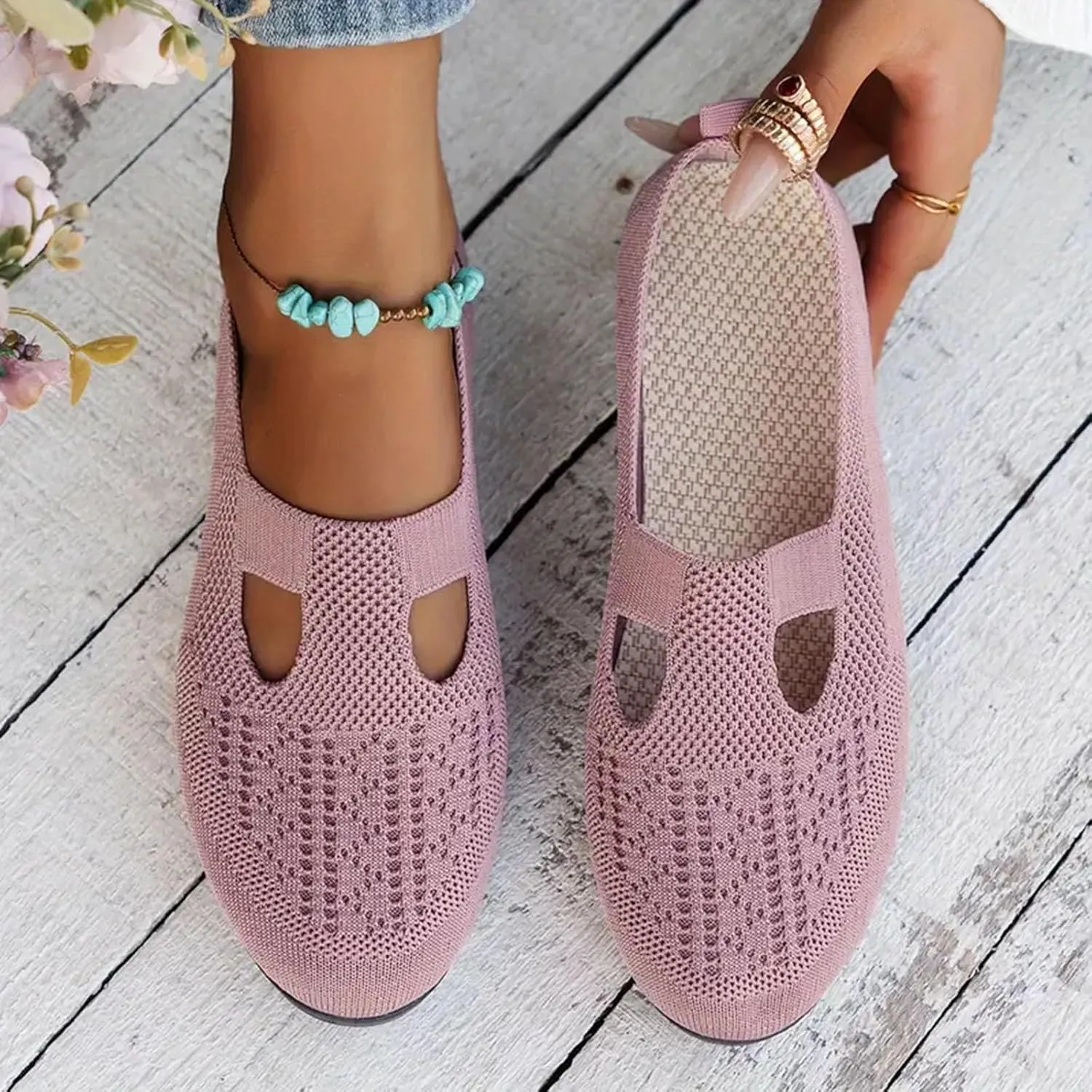 Wedges Sandals Elastic Ankle Strap Women's Fashionable Slip On Shoes Lightweight And Breathable Mesh Closed Toe