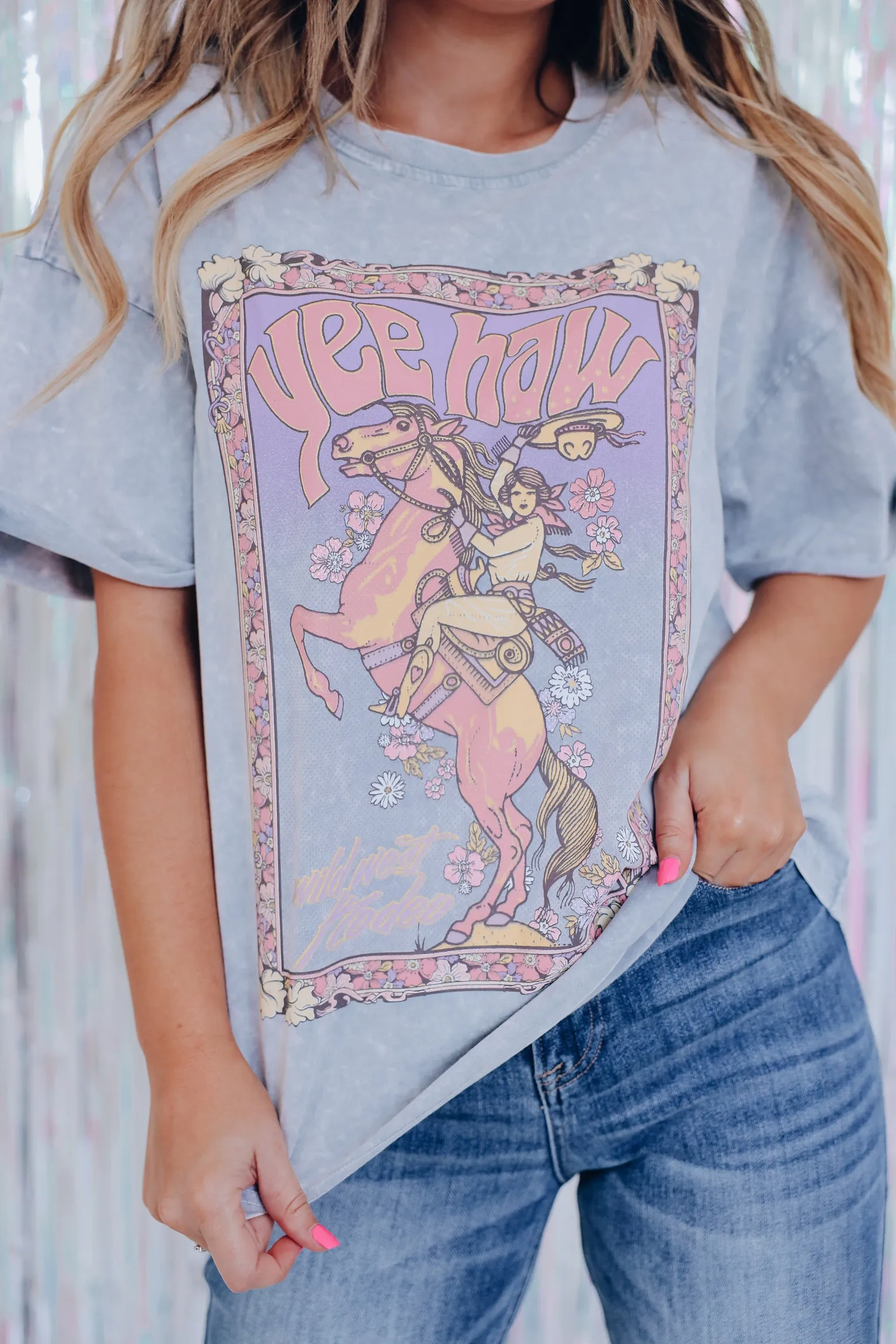 Wild West Vintage Acid Wash Graphic Tee - Blue