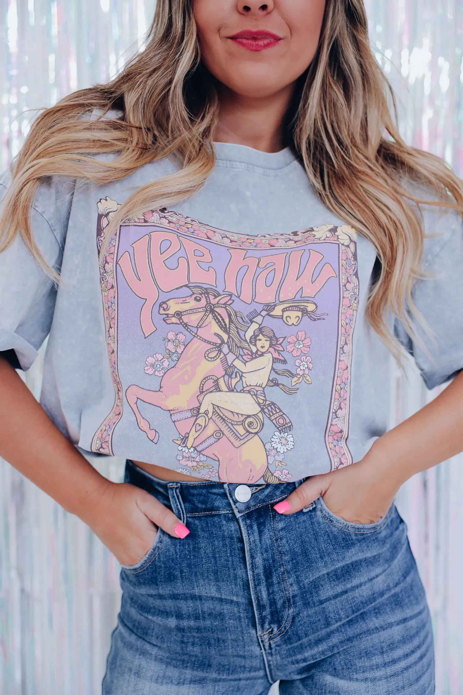 Wild West Vintage Acid Wash Graphic Tee - Blue