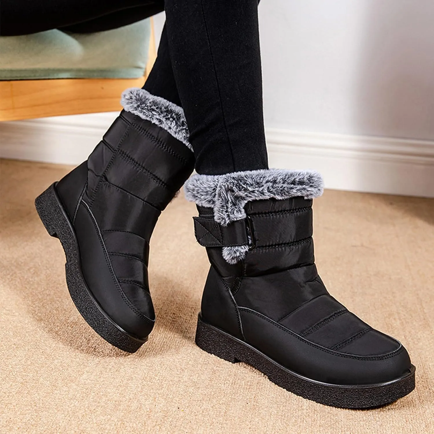 Winter Boots for Women Snow Boots for Women Ladies Fashion Winter Plush Insulation Solid Color Thick Heels Snow Boots