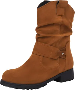 Womens Ankle Boots Mid Calf Dress Boots For Women Biker Boots Women Round Toe Chunky Low Heel Combat Boots Comfort Slouchy Bootie Fashion Festival Boots Riding Military Boots for Women