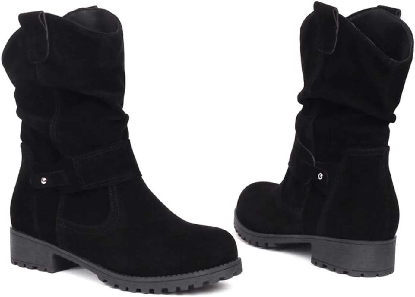 Womens Ankle Boots Mid Calf Dress Boots For Women Biker Boots Women Round Toe Chunky Low Heel Combat Boots Comfort Slouchy Bootie Fashion Festival Boots Riding Military Boots for Women
