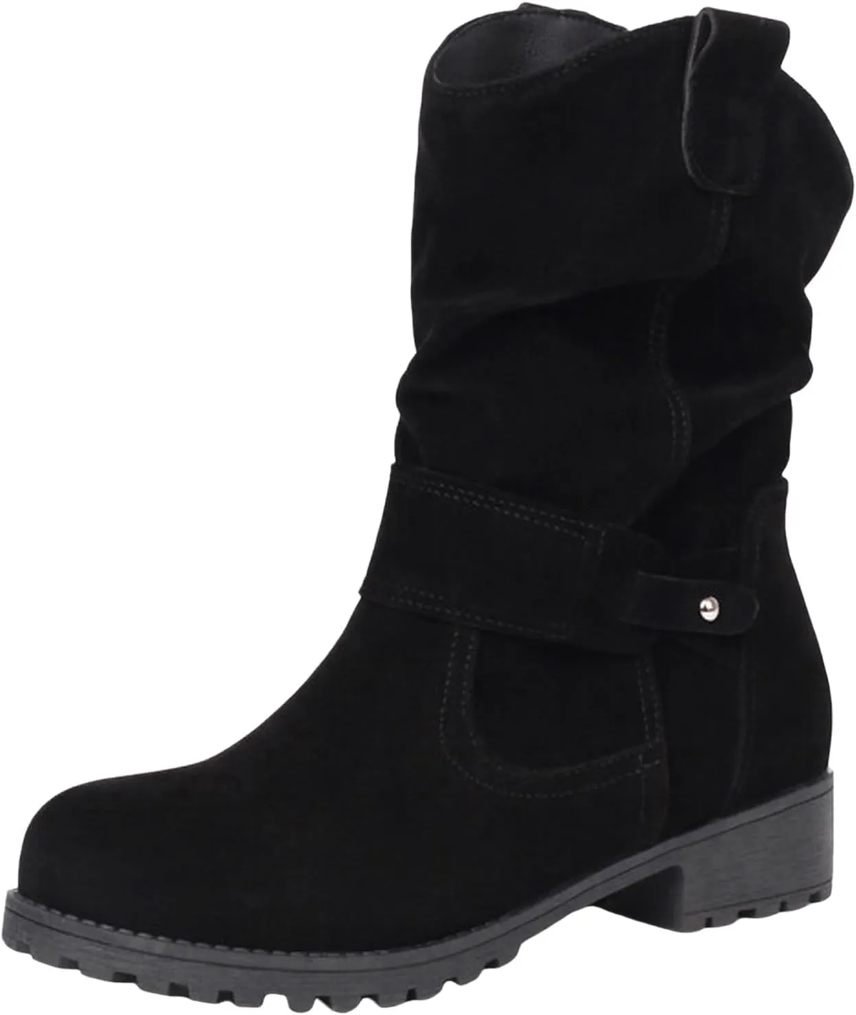 Womens Ankle Boots Mid Calf Dress Boots For Women Biker Boots Women Round Toe Chunky Low Heel Combat Boots Comfort Slouchy Bootie Fashion Festival Boots Riding Military Boots for Women