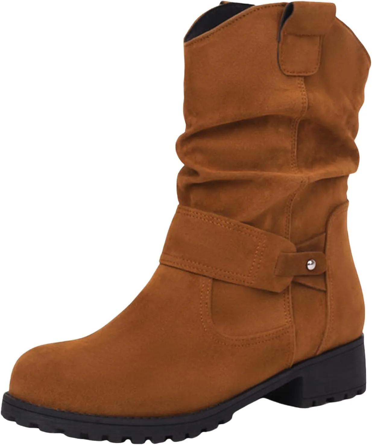 Womens Ankle Boots Mid Calf Dress Boots For Women Biker Boots Women Round Toe Chunky Low Heel Combat Boots Comfort Slouchy Bootie Fashion Festival Boots Riding Military Boots for Women
