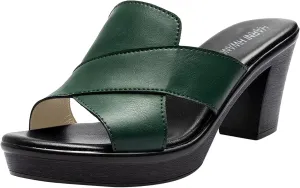 Womens Chunky Heels Open Toe Chunky High Block Slip On Slides Sandals Comfortable Casual Pumps Summer Dressy Shoes
