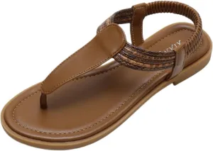 Womens Flip Flops Comfortable Clip Toe Non Slip Flat Sandals Breathable Beach Shoes with Elastic Back Ankle Strap Thong Cushion Sandals Slip On Indoor Outdoor