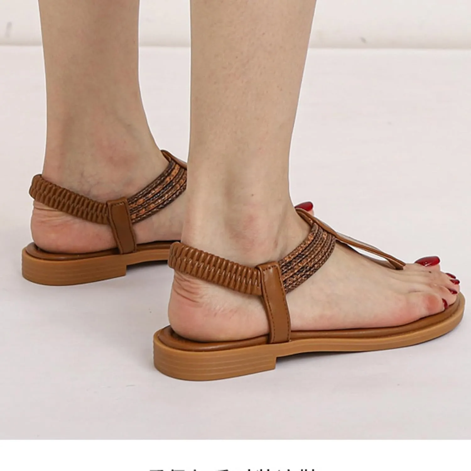 Womens Flip Flops Comfortable Clip Toe Non Slip Flat Sandals Breathable Beach Shoes with Elastic Back Ankle Strap Thong Cushion Sandals Slip On Indoor Outdoor