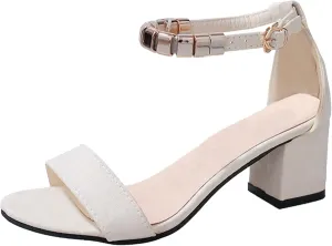Women's Heeled Sandals Chunky Open Toe Ankle Strap Wedding Dress Pump Rounded Toe Block Heel Sandal For Part