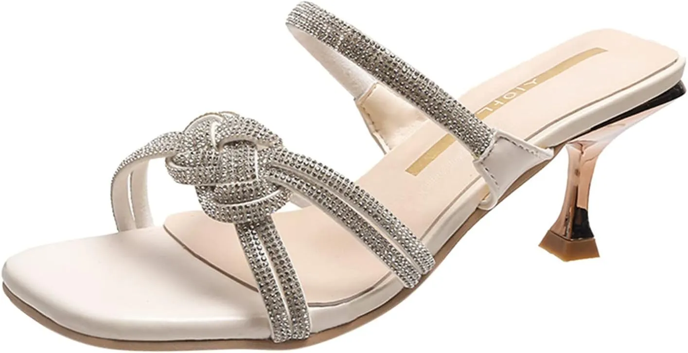 Women's Heeled Sandals Open Toe Stiletto Heel Slingback Pumps Square Toe Double Strap Mules for Part Wedding