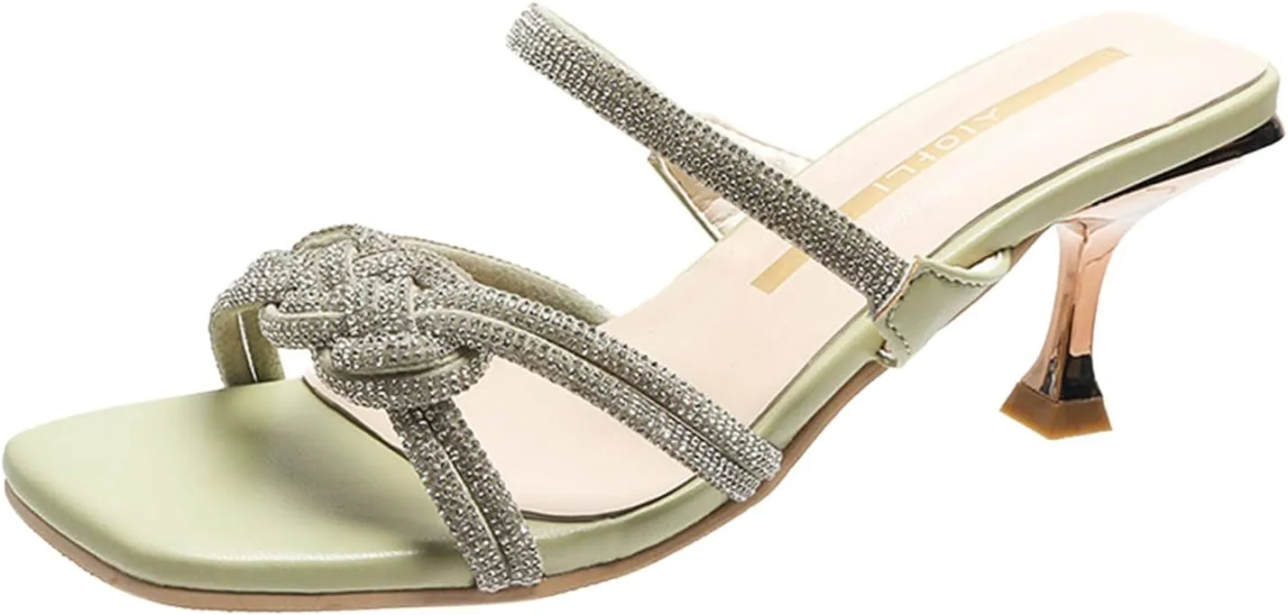 Women's Heeled Sandals Open Toe Stiletto Heel Slingback Pumps Square Toe Double Strap Mules for Part Wedding