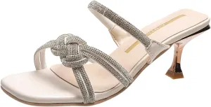 Women's Heeled Sandals Open Toe Stiletto Heel Slingback Pumps Square Toe Double Strap Mules for Part Wedding