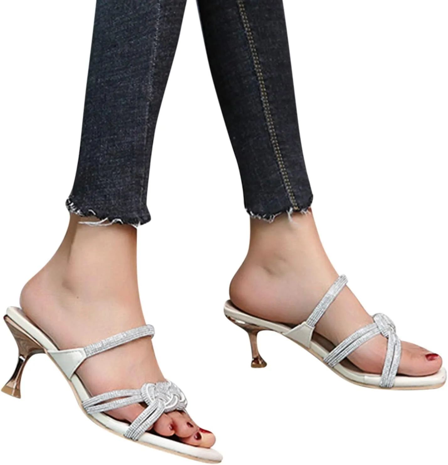 Women's Heeled Sandals Open Toe Stiletto Heel Slingback Pumps Square Toe Double Strap Mules for Part Wedding