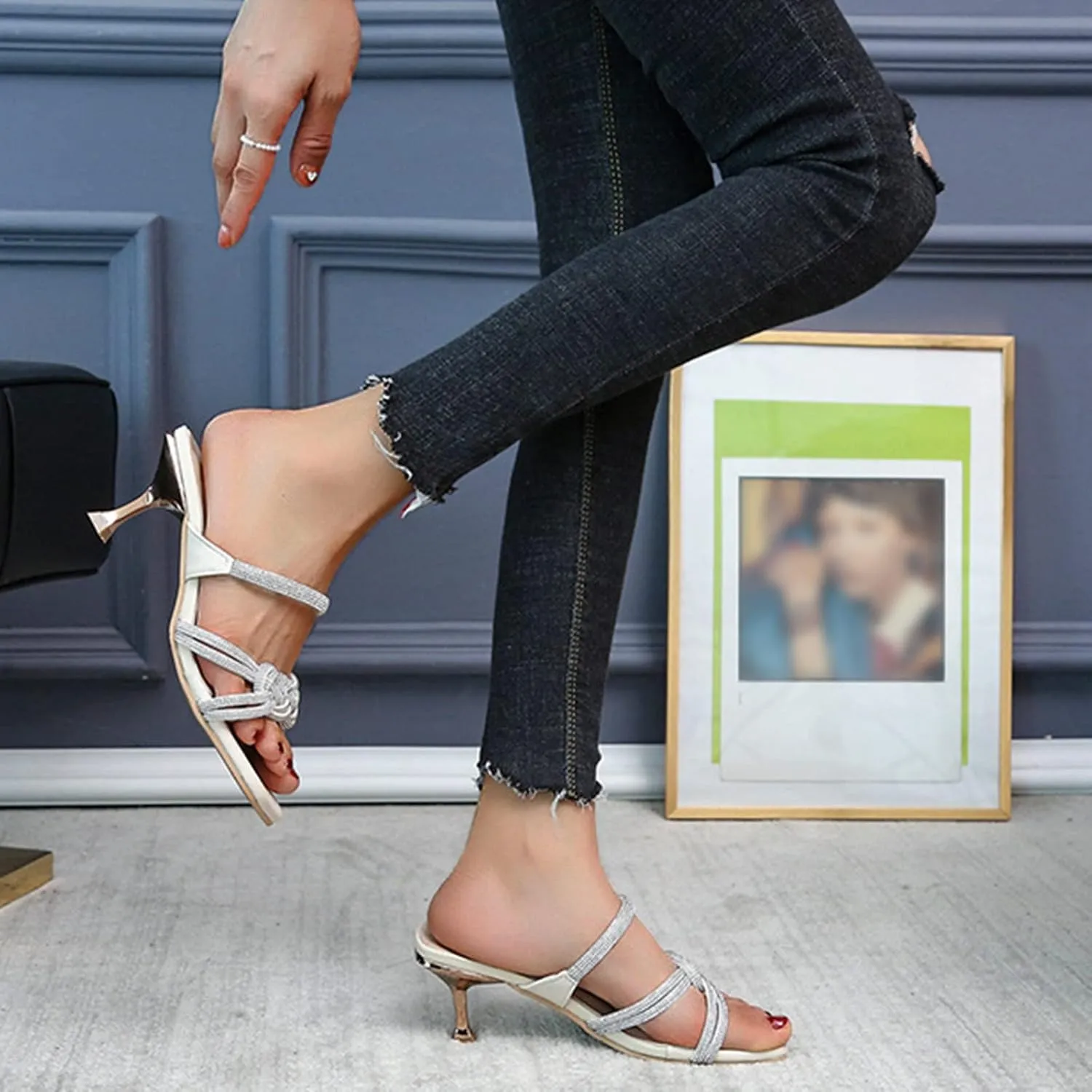 Women's Heeled Sandals Open Toe Stiletto Heel Slingback Pumps Square Toe Double Strap Mules for Part Wedding