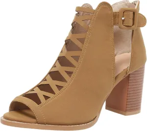 Women's Open Toe Booties with Block Heel and Side Comfortable and Stylish Cut Out Thong High Heels Sandals for Women