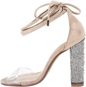 Women's Sandals Lac Up Ankle Strap Block Heels Sandals Open Toe Strappy Chunky Heel Dress Shoes Glitter Pumps