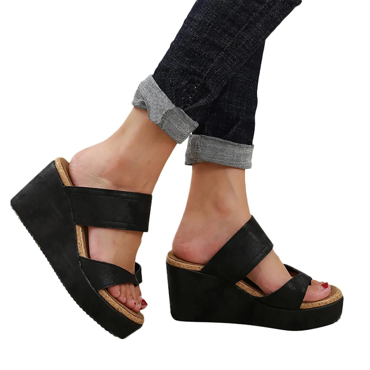 ZKXYFFS Wedge Sandals for Women 2023 Dressy Summer Peep Toe Platform Sandals Women's Thick Slippers Espadrilles Sandals Flip Flops